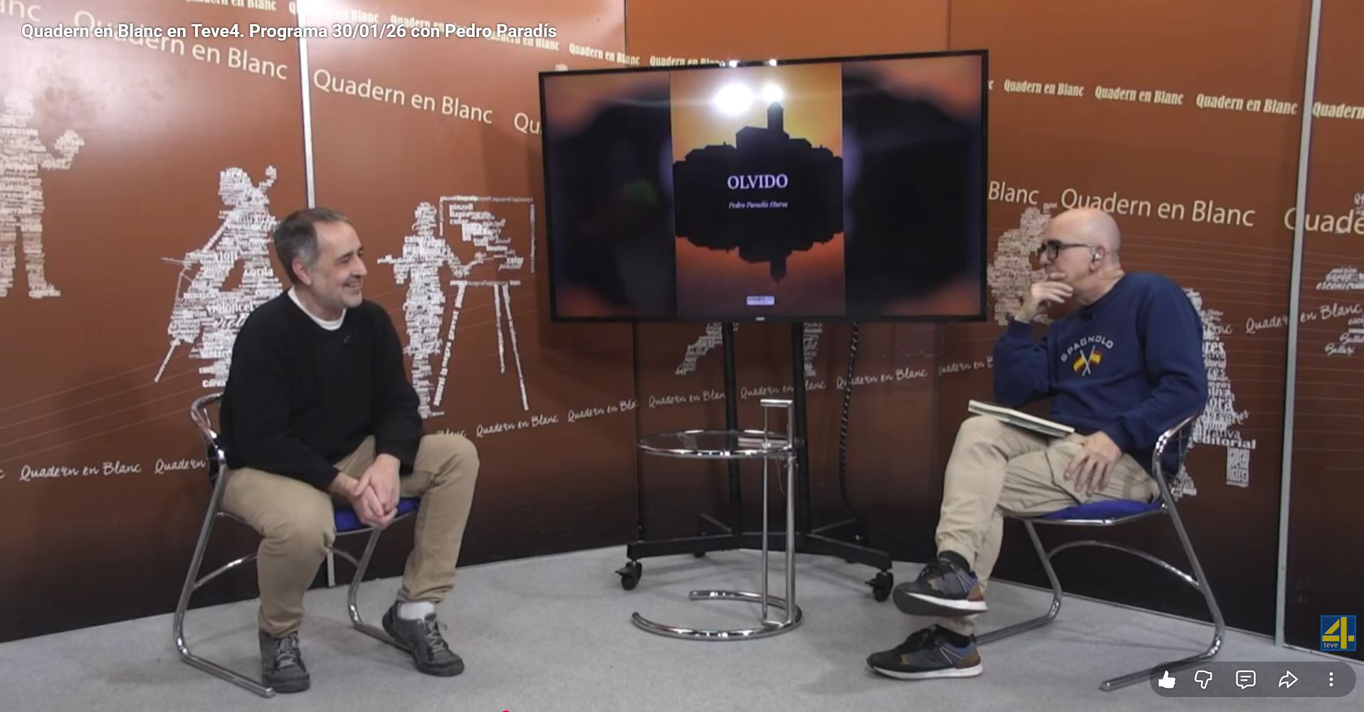 «En la novela, la memoria colectiva y la personal van de la mano», entrevista de Antonio Arbeloa en Quadern en Blanc (Teve4)